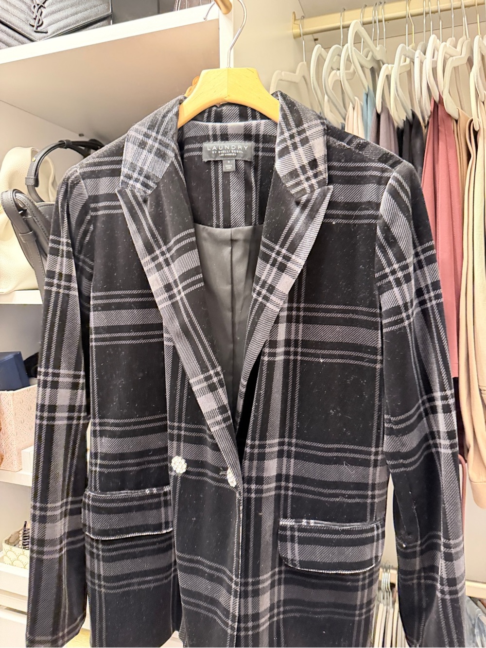 Laundry By Shelli Segal Black and Gray Plaid Blazer